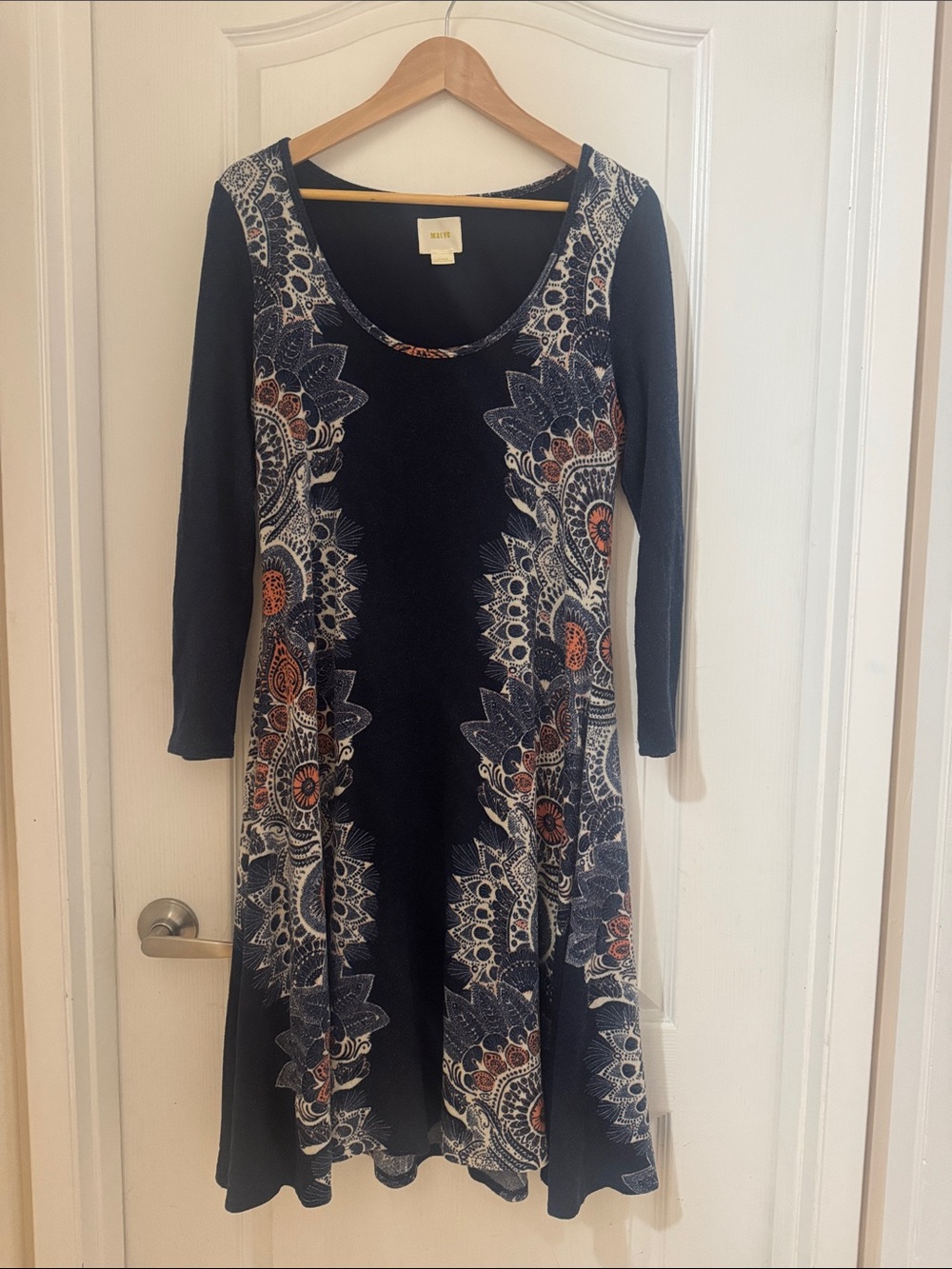 Maeve Black Long-Sleeve Floral Medallion Dress